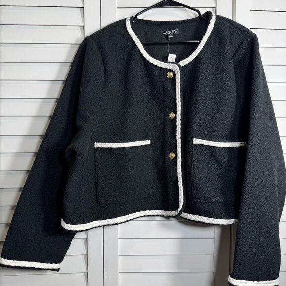 NWT J. Crew Women’s Cropped Boucle Yarn Lady Jacket Black & White Size 3X - Picture 2 of 9